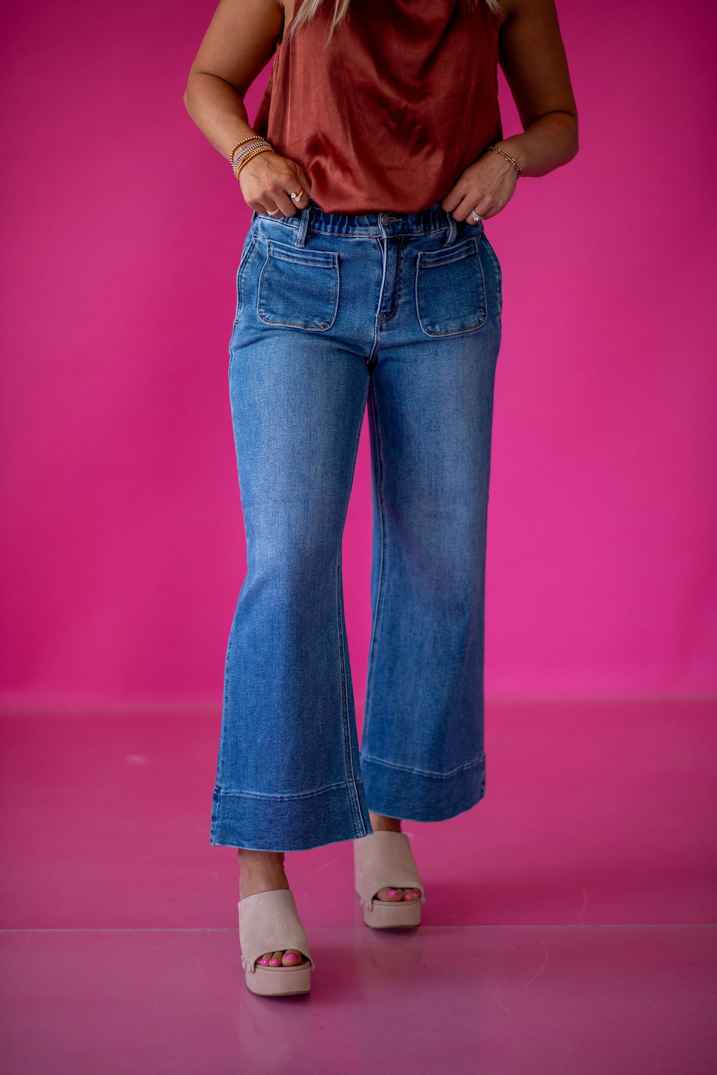 Haven Wide Leg Ruffle Band Jeans