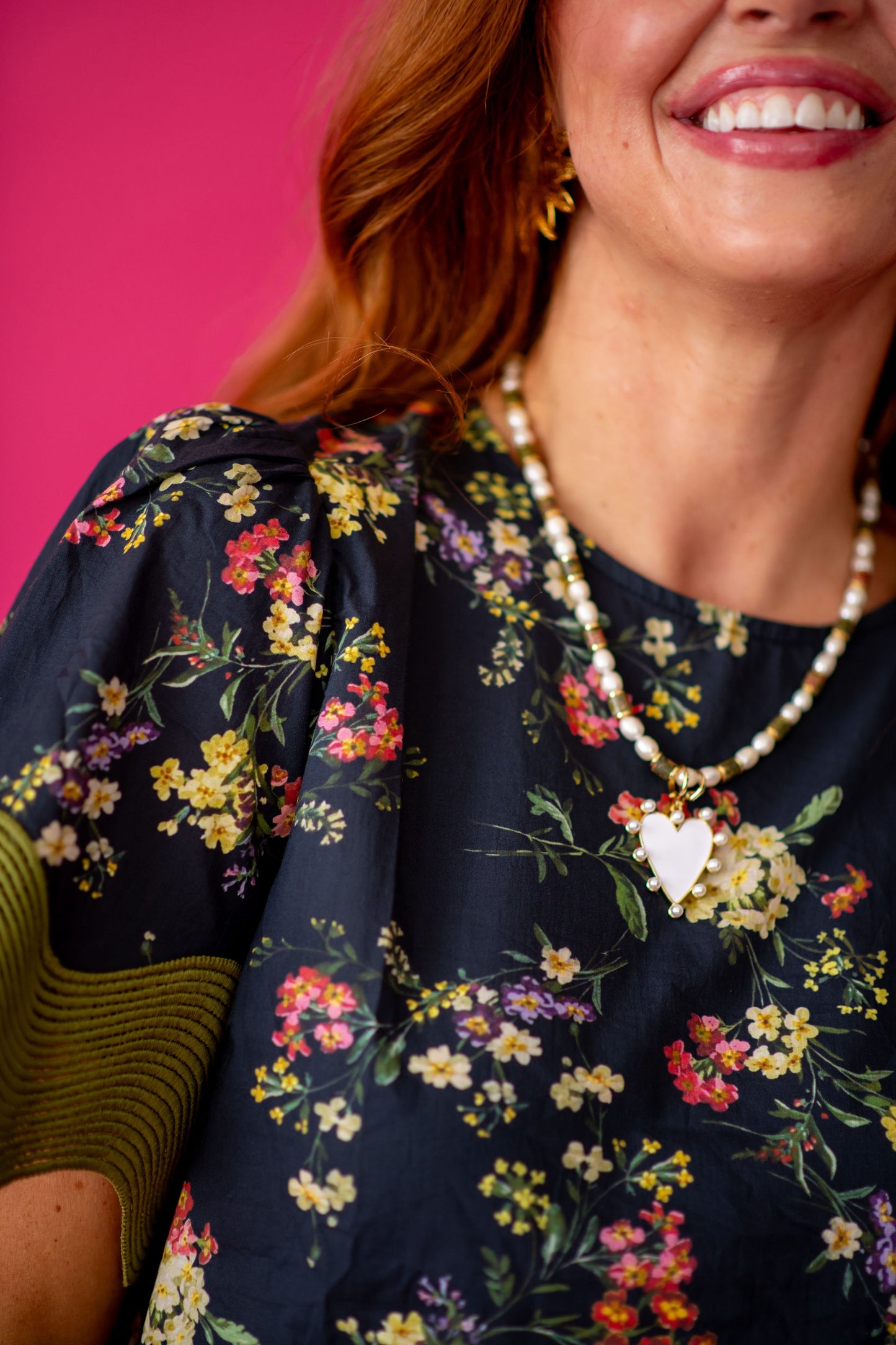 Naomi Scallop Hem Floral Top in Black