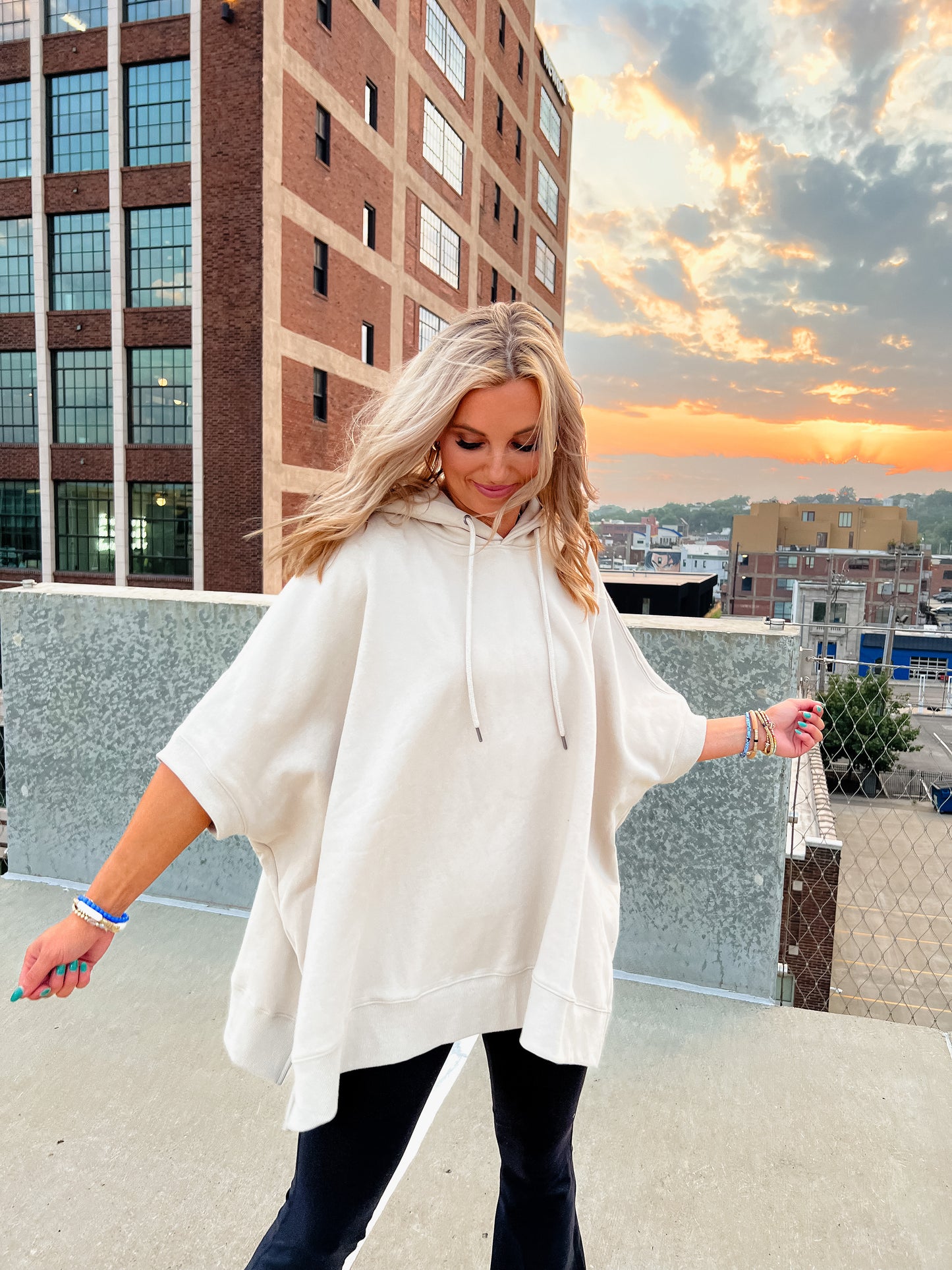 Jones Oversized Hoodie Top in Tan