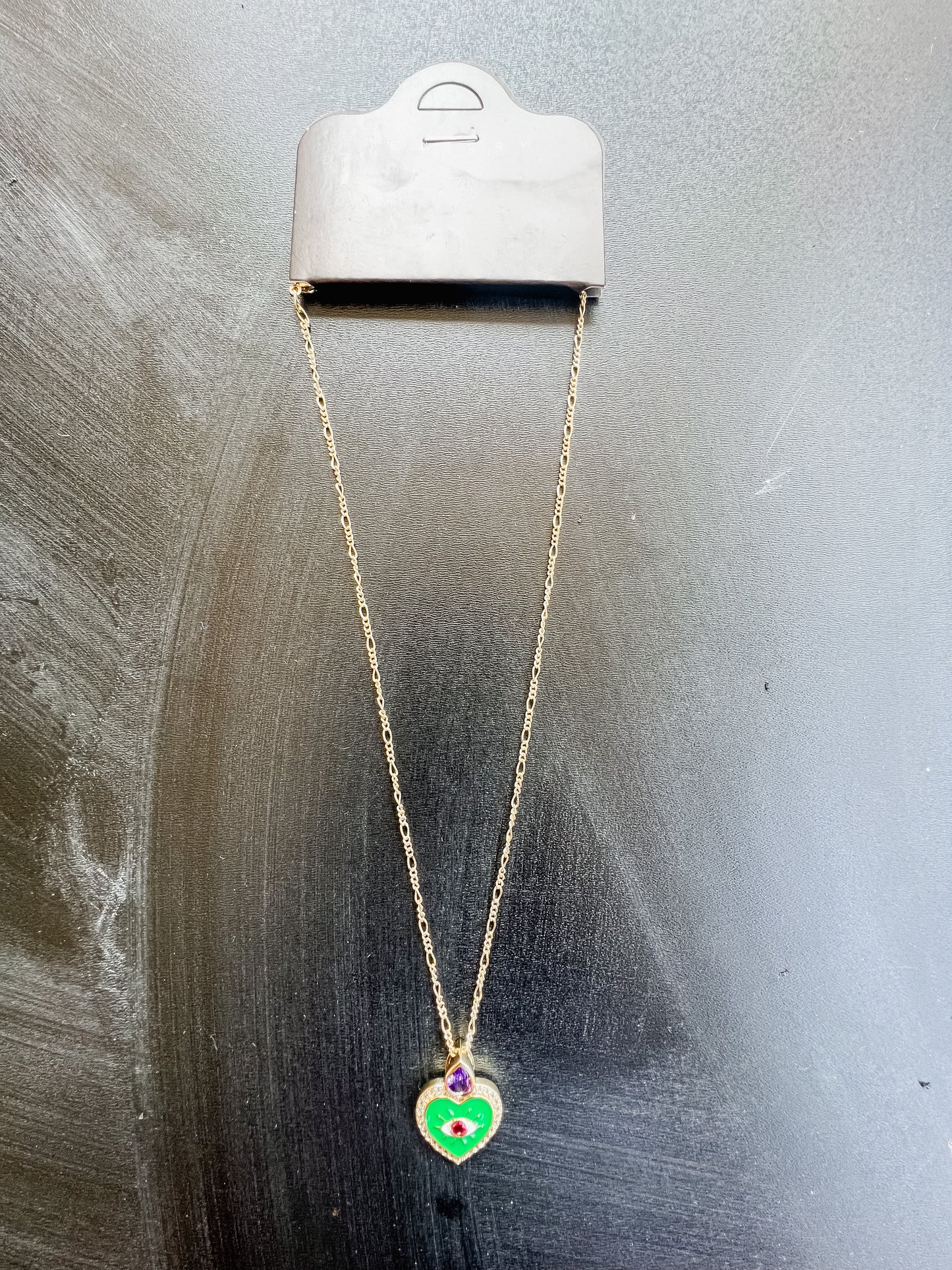 Green Evil Eye Heart Necklace