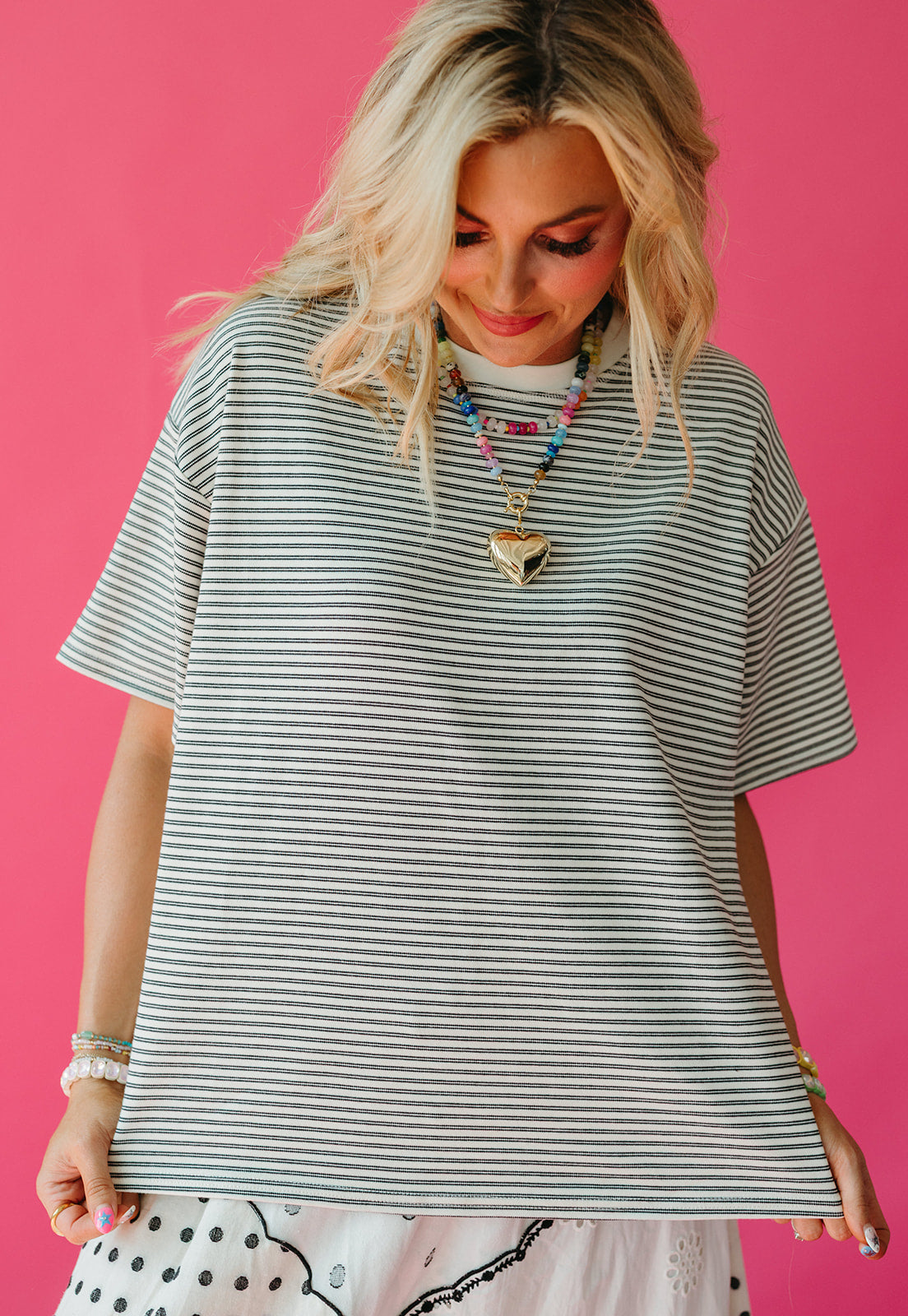 McCall Stripe Boyfriend Tee in Ivory/Black