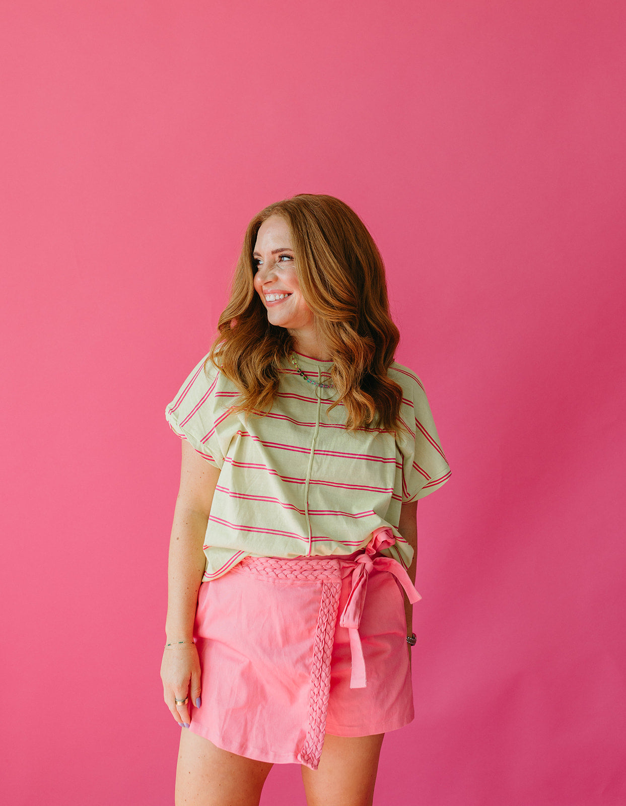 Eliza Stripe Tee in Lime