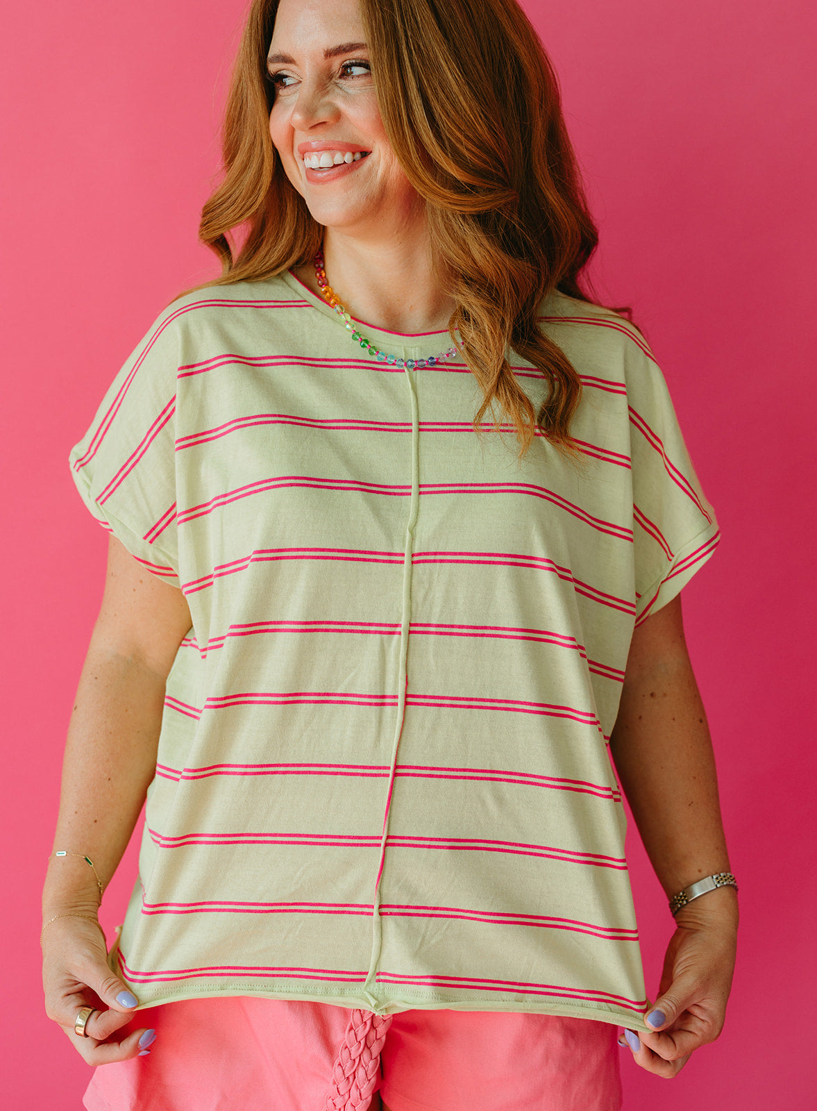 Eliza Stripe Tee in Lime