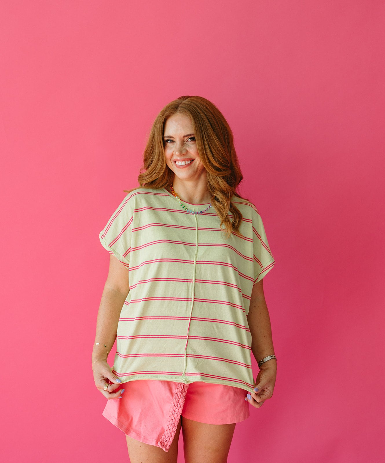 Eliza Stripe Tee in Lime