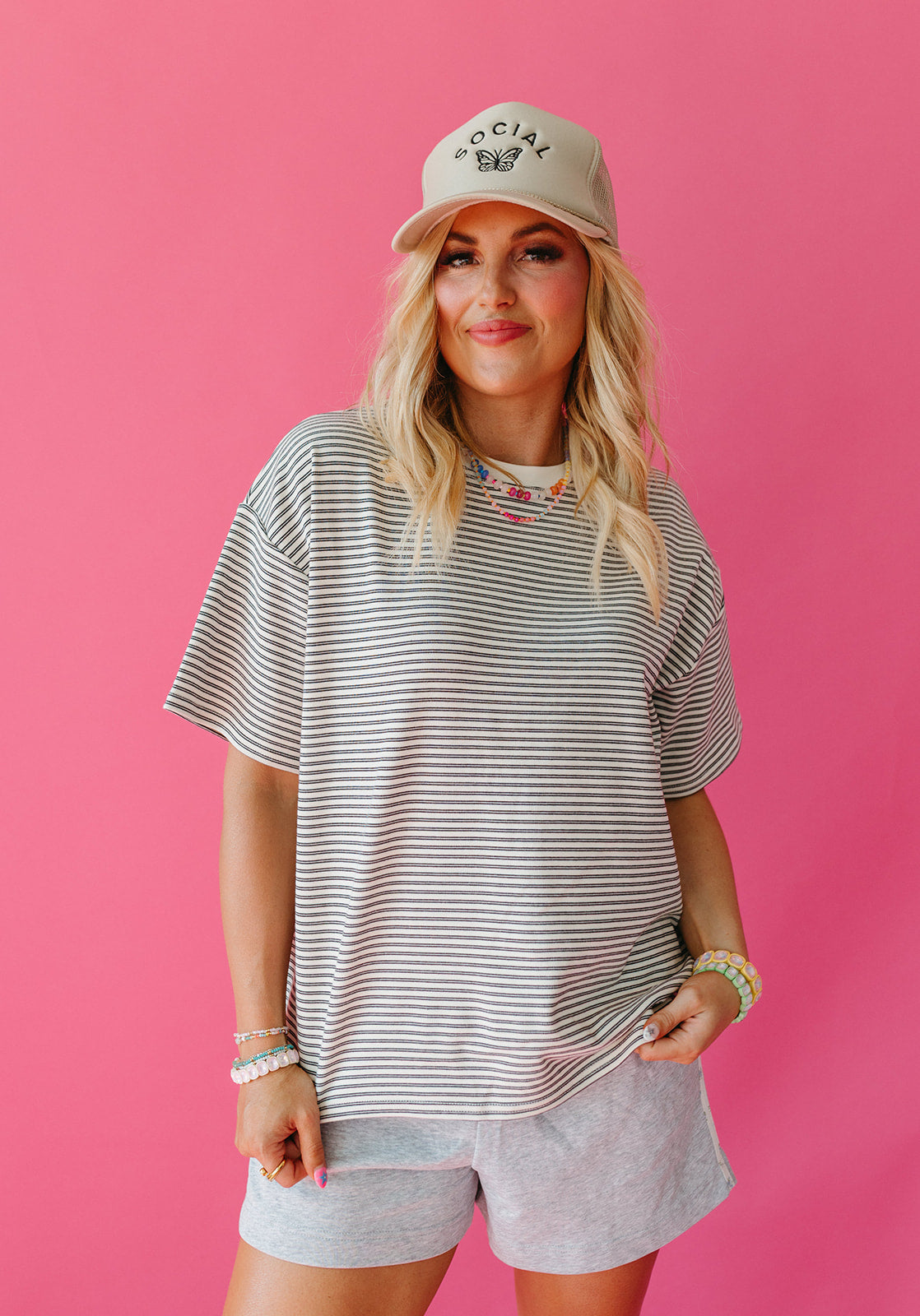 McCall Stripe Boyfriend Tee in Ivory/Black