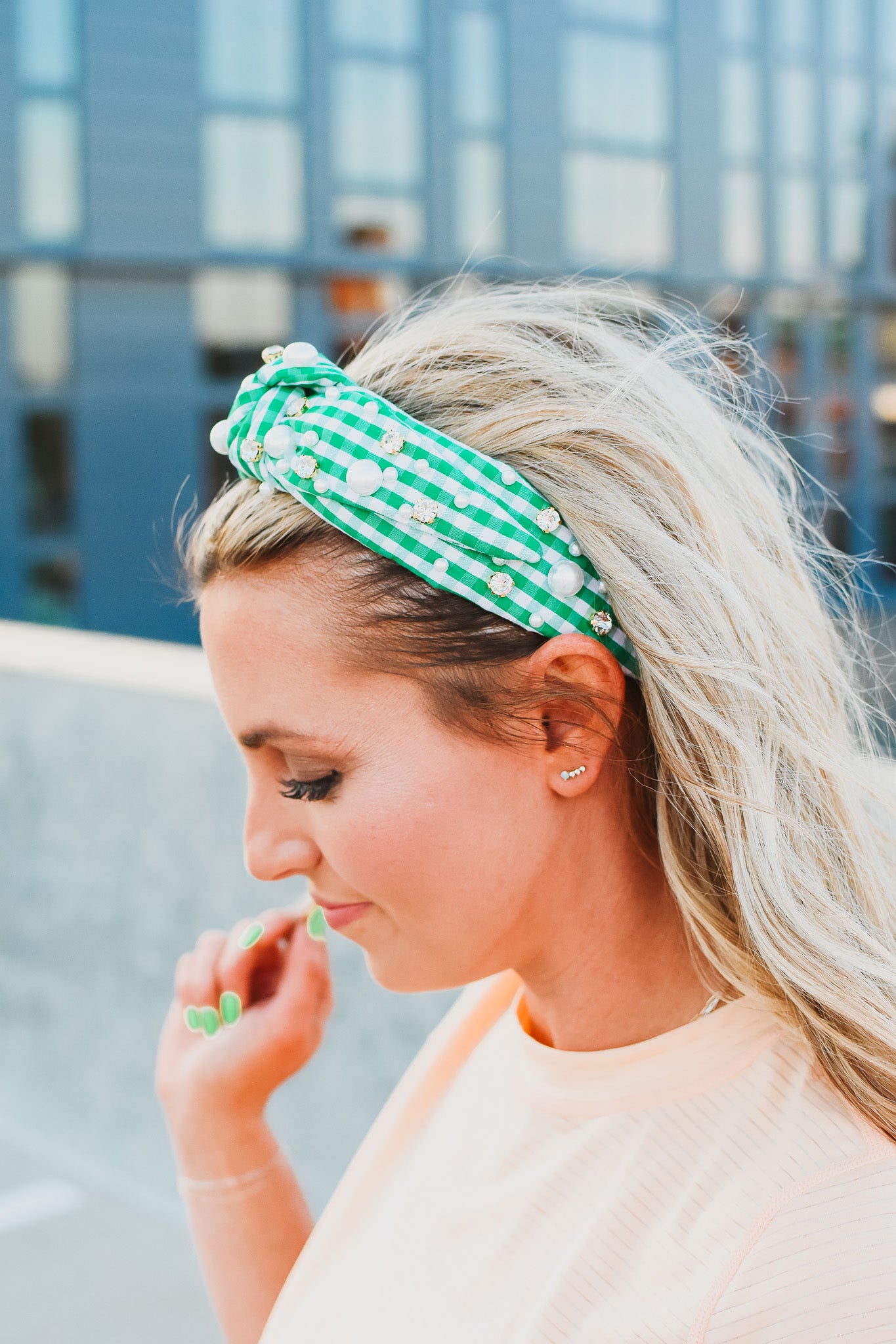 Green Gingham Headband