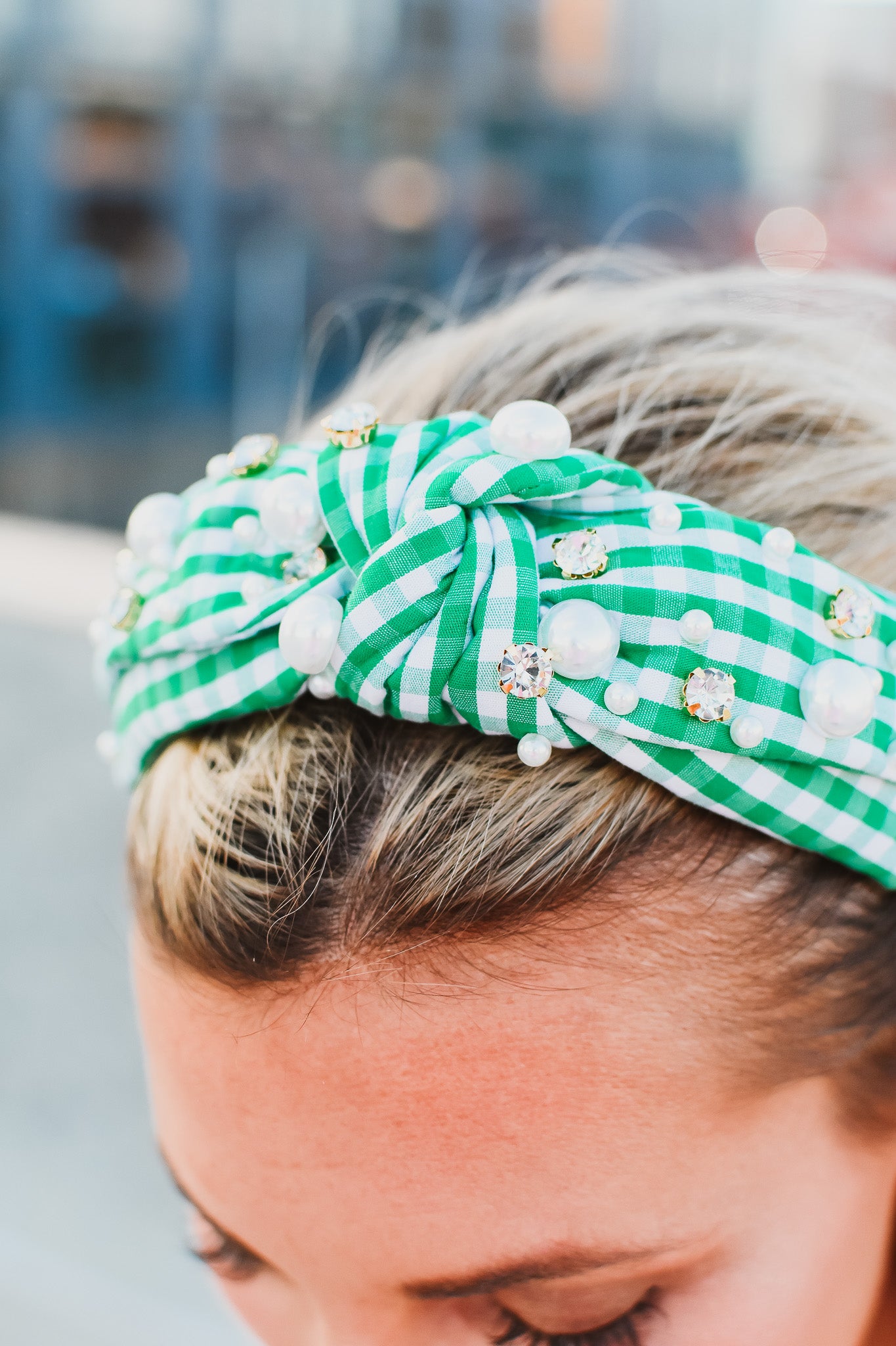 Green Gingham Headband