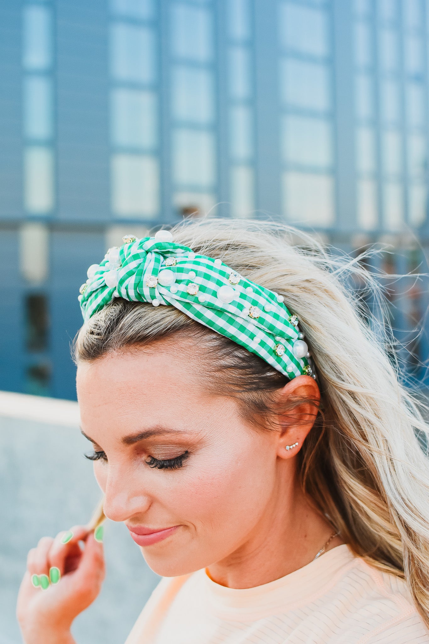Green Gingham Headband