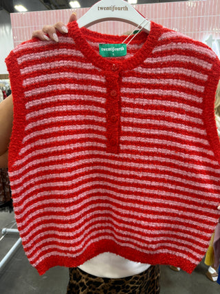 Delanie Stripe Sweater Vest in Pink/Red