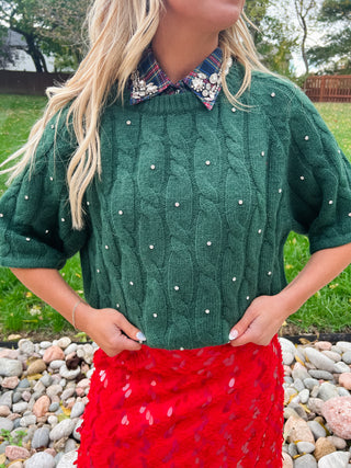 Navy Christmas Plaid Rhinestone Collar