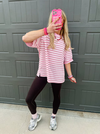 McCall Oversized Stripe Tee in Pink