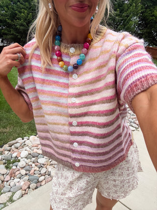 Bowen Short Sleeve Cardigan in Berry Mix
