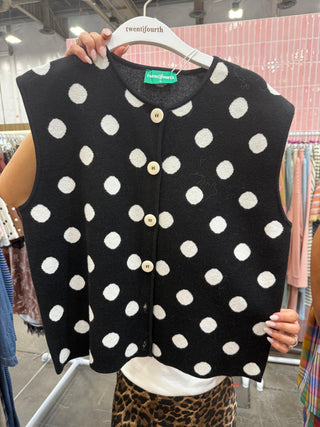Madeline Polka Dot Sweater Vest in Black/White