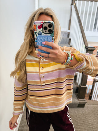 Mendee Multi Stripe Sweater in Camel/Lavender