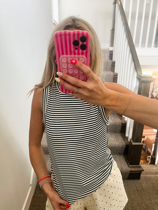 Cameron Knit Tank Top In Black/White