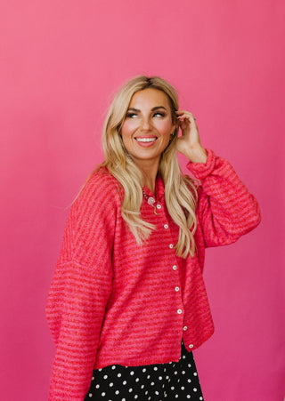 Piper Cardigan - Raspberry Mini Stripe RESTOCK