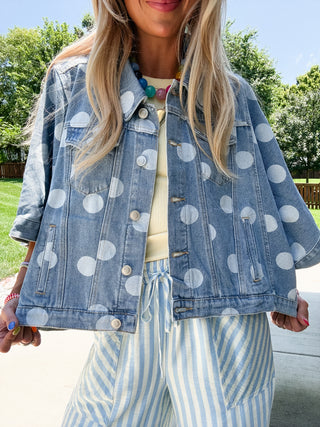 Kit Denim Cape Jacket in Polka Dot