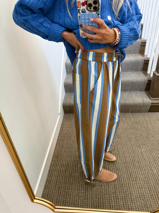 James Stripe Pants in Camel/Blue