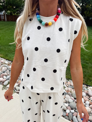 Lulu Knit Pant Set in Ivory and Black Polka Dot