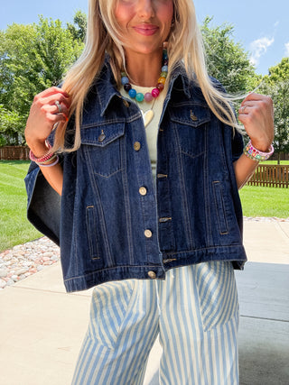 Kit Denim Cape Jacket in Dark Denim