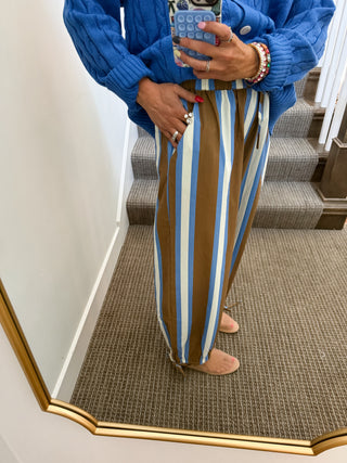 James Stripe Pants in Camel/Blue