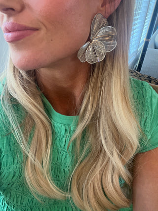 Amanda Flower Statement Earrings - Silver