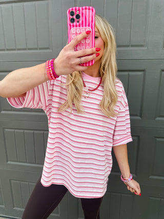 McCall Oversized Stripe Tee in Pink