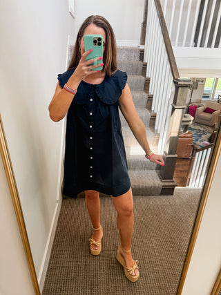 Charlotte Pilgrim Collar Cotton Mini Dress in Midnight