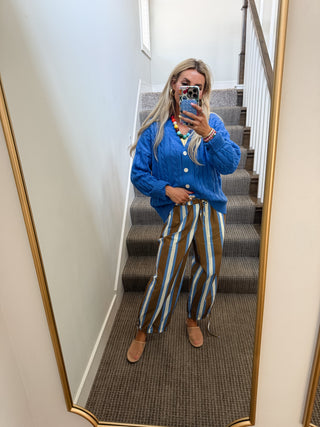 James Stripe Pants in Camel/Blue