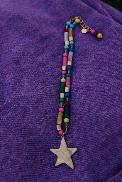 Chunky Bead Star Charm Necklace