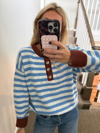 Hilda Stripe Henley in Capri/Dove