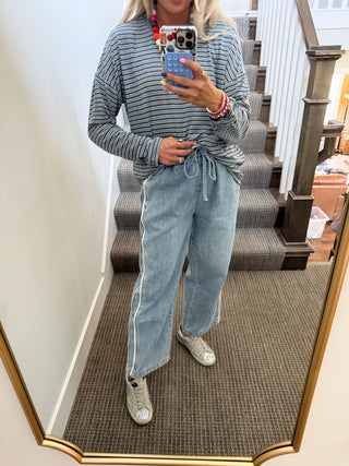 Mikayla Side Stripe Wide Leg Denim