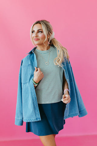 Ava Oat/Green Stripe Tee