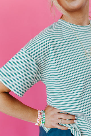 Ava Oat/Green Stripe Tee