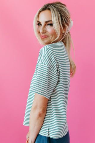 Ava Oat/Green Stripe Tee