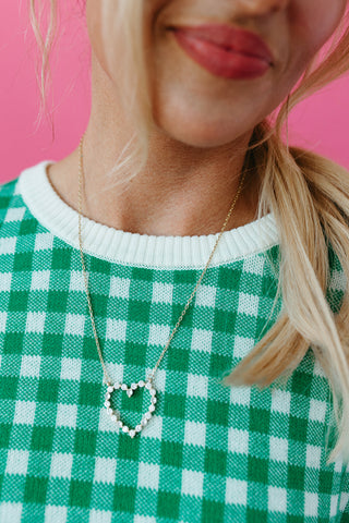 Evelyn Gingham Knit Short Sleeve Top in Green