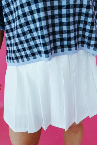 Evelyn Gingham Knit Short Sleeve Top in Navy