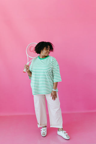 McCall Oversized Stripe Tee in Green