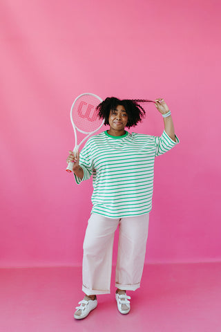 McCall Oversized Stripe Tee in Green