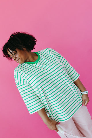 McCall Oversized Stripe Tee in Green