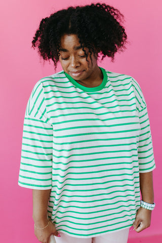 McCall Oversized Stripe Tee in Green