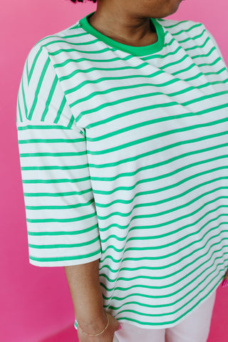 McCall Oversized Stripe Tee in Green