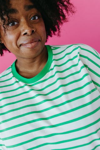 McCall Oversized Stripe Tee in Green