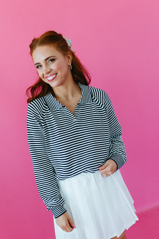 Kam Stripe Knit Polo Long Sleeve Top