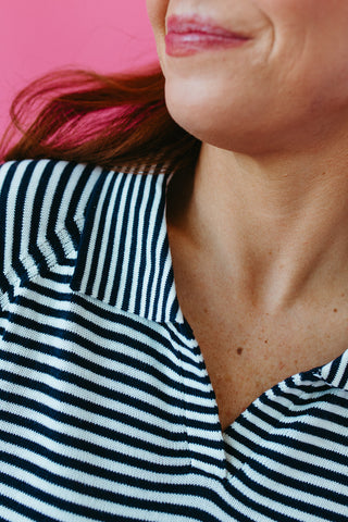 Kam Stripe Knit Polo Long Sleeve Top