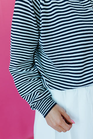 Kam Stripe Knit Polo Long Sleeve Top