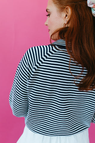 Kam Stripe Knit Polo Long Sleeve Top