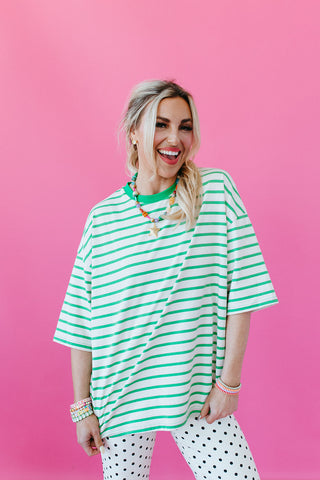 McCall Oversized Stripe Tee in Green