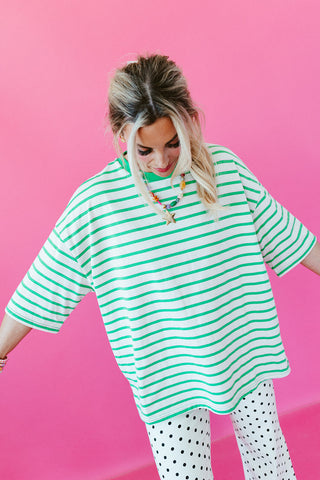 McCall Oversized Stripe Tee in Green