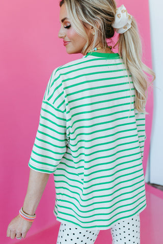 McCall Oversized Stripe Tee in Green